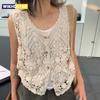 Chal de ganchillo floral bordado para mujer, calado, tejido abierto, sin mangas, cárdigan, atuendo boho para festival de verano