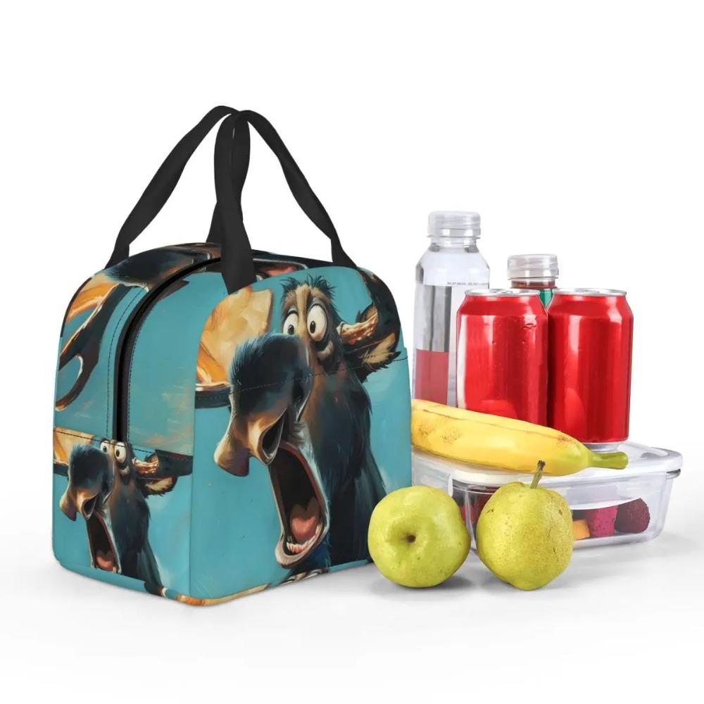 Cartoon Moose Oil Painting Insulated Lunch Bag for Women Children Portable Food Boxes Thermal Lunch Box Tote