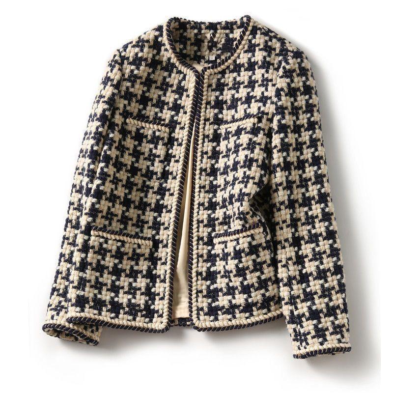 2026 Womens Tweed Blazer Jacket - Slim Fit Round Neck Office Chic Outwear Plus Size
