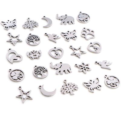 30pcs/lot No Fade Charms 316 Stainless Steel Butterfly Tree Heart Charms Handmade Craft Pendant Jewelry Making,DIY for Necklace