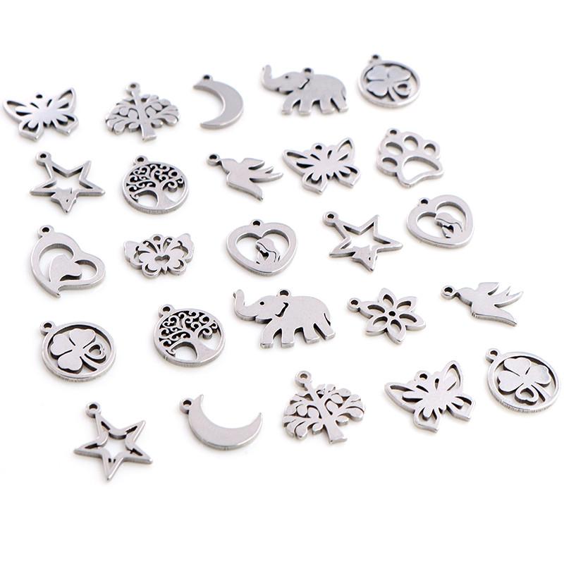 30pcs/lot No Fade Charms 316 Stainless Steel Butterfly tree heart Charms handmade Craft pendant Jewelry Making,DIY for necklace