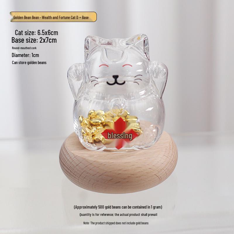 Three-Dimensional High Borosilicate Glass Fortune Cat Coin Bank and Gift Jar.