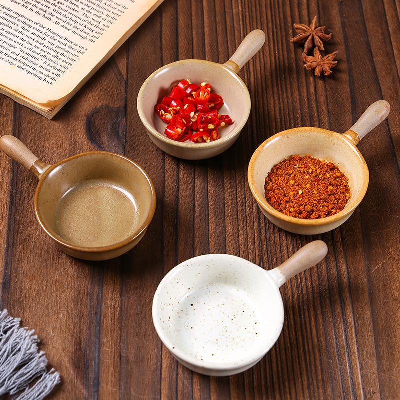 Kitchen Tableware Ceramic Seasoning Plate with Handle Mini Pattern Tableware Soy Sauce Vinegar Jam Snack Dish