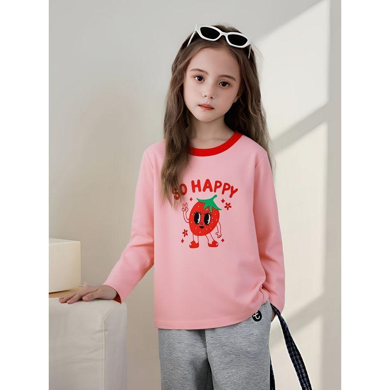 Brand Children's Clothing Pure Cotton Cartoon Strawberry Print Long-Sleeve T-Shirt 2026 Spring Base Shirt for Baby Girls