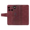 For Nothing Phone (3) 5G Leather Case Wallet Stand Grids Imprinted Phone Cover with Strap -  Wine Red
