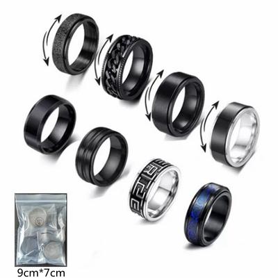 Fashion Men's Jewelry Black Set Titanium Steel Ring Spinning Decompression Vintage Ring Temperament Couple for Men Woman Party Jewelry Birthday Gifts