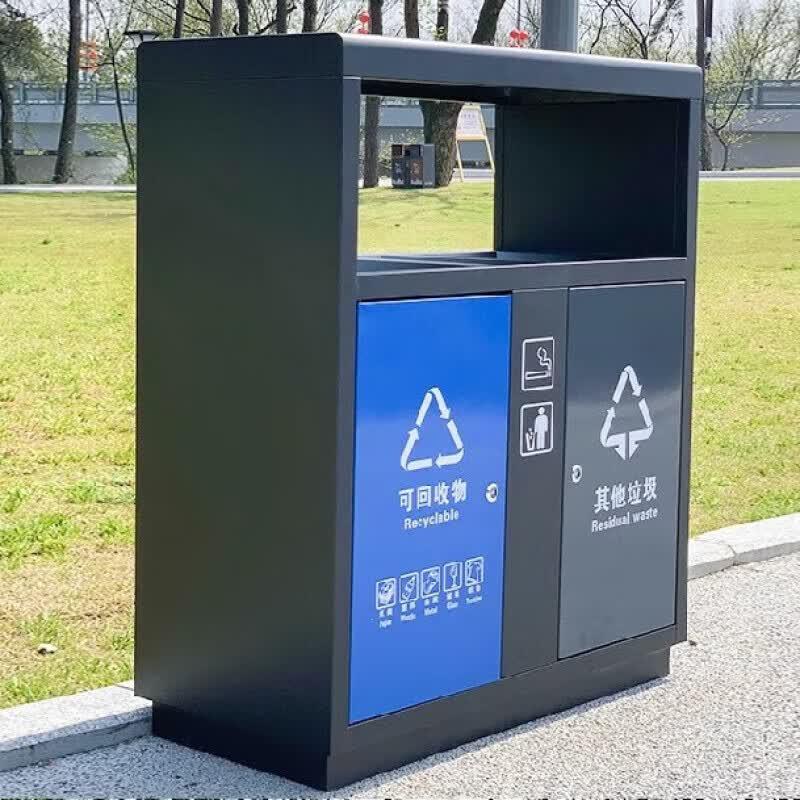 Large Outdoor Dual-Compartment Waste Sorting Bin
