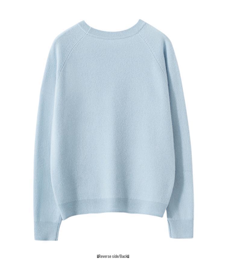 Women's 100% Cashmere Loose Knit Round Neck Sweater - Solid Color Basic Layer
