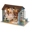 Walmeck Dollhouse Miniature DIY 3D Wooden Kit with LED Lights Resin Puppy Furniture Craft Model for Children and Adults