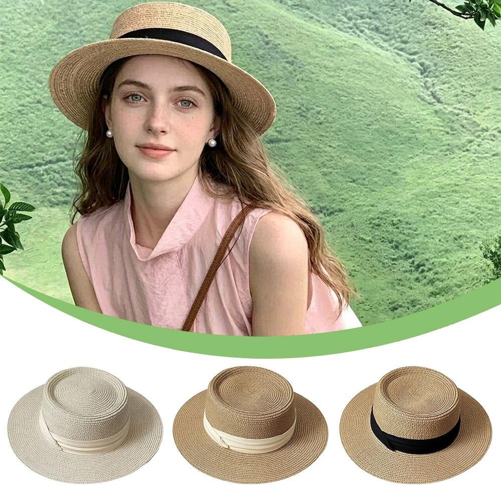 UV Protection Sun Hats Wide Brim Beach Hats French Elegant Holiday Straw Hat