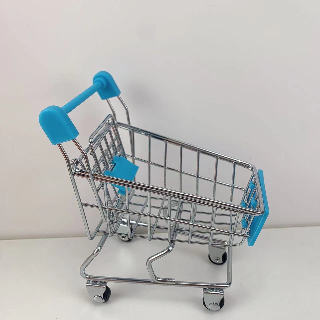 

Красочная мини-тележка для покупок - Пластиковый настольный органайзер на 4 колесах и с боковыми карманами, подходит для файлов, книг небесно-голубой