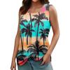 Women's Summer Casual Pleated Square Neck Sleeveless Tank Top Printed T-Shirt