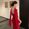 Neuer Chinesischer Morgenmantel Damen Braut Hochzeitsverlobungskleid High-End Leicht Luxuriöses Design Rotes Schrägschulter Toastkleid