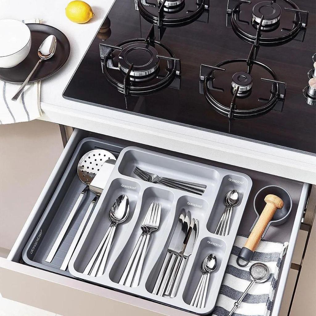 Adjustable Practical Drawer Kitchen Cutlery Organizer and Storage Double-Sided Extendable Cutlery Holder in Drawer