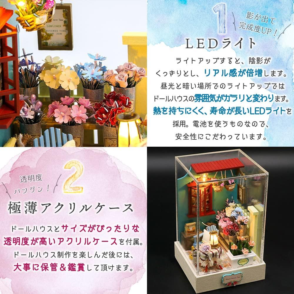 moin moin Dollhouse Miniature DIY Kit Set Instructions Coffee Cake Cube Box LED Light Acrylic Case Building Tools [English Included] Palm-Sized Cafe,