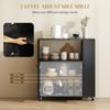 Kitchen Trolley on Wheels, Rolling Kitchen Island Cart with 2-Door Cabinet, Spice Rack and Adjustable Shelf, Black