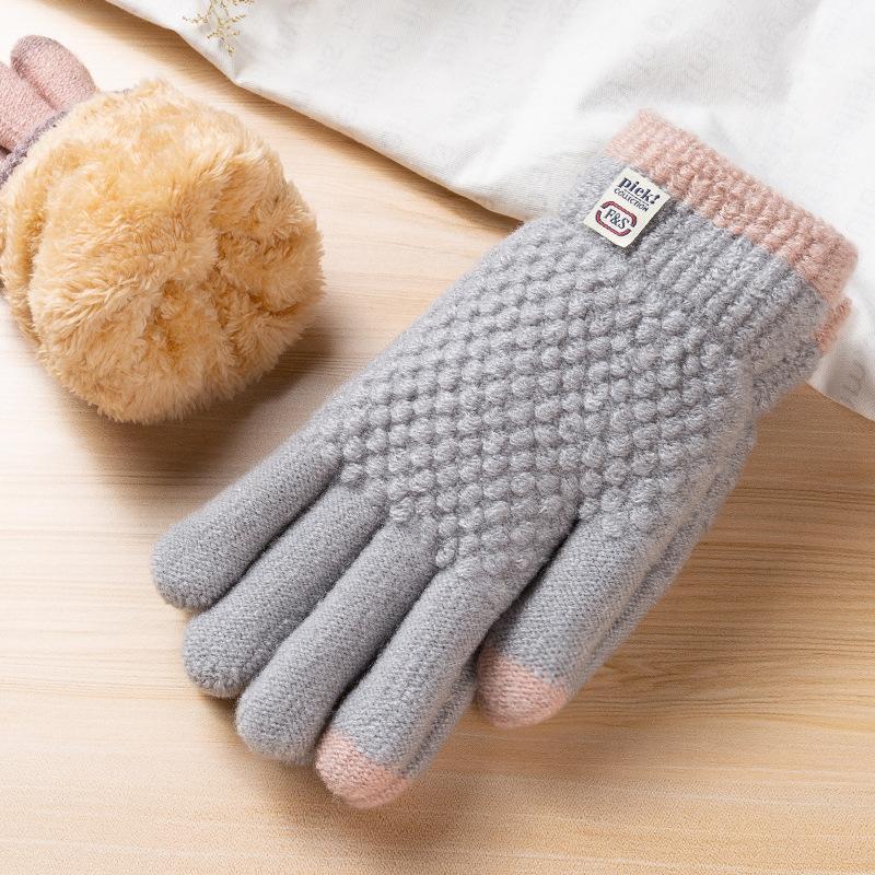 Warm Gloves Women's Thickened and Velvet Korean Version of Fashionable Cold-proof Knitted Gloves Are Popular for Cycling