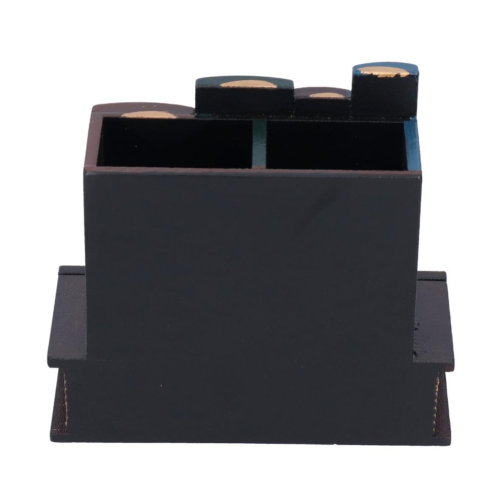 Dark Brown Desktop Stationery Organizer 5.91 X 5.31 X 2.56in Pen Storage Cup Bedroom
