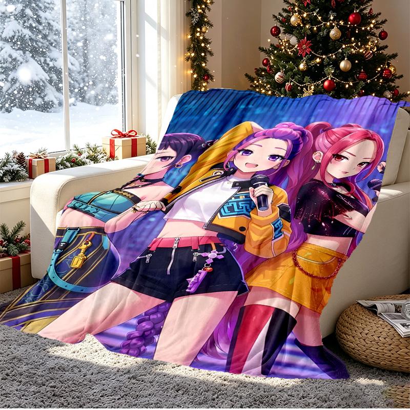 KPop Demon Hunters Pattern Blanket for Home Decoration, Bed, Sofa, Car Travel, Camping, Suitable for All Seasons, Birthday Christmas Gift