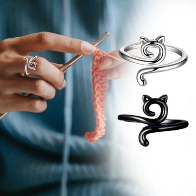 4Pcs Crochet Ring Adjustable Metal Yarn Guide Crochet Rings Set Cat-shaped Knitting Tension Ring Home