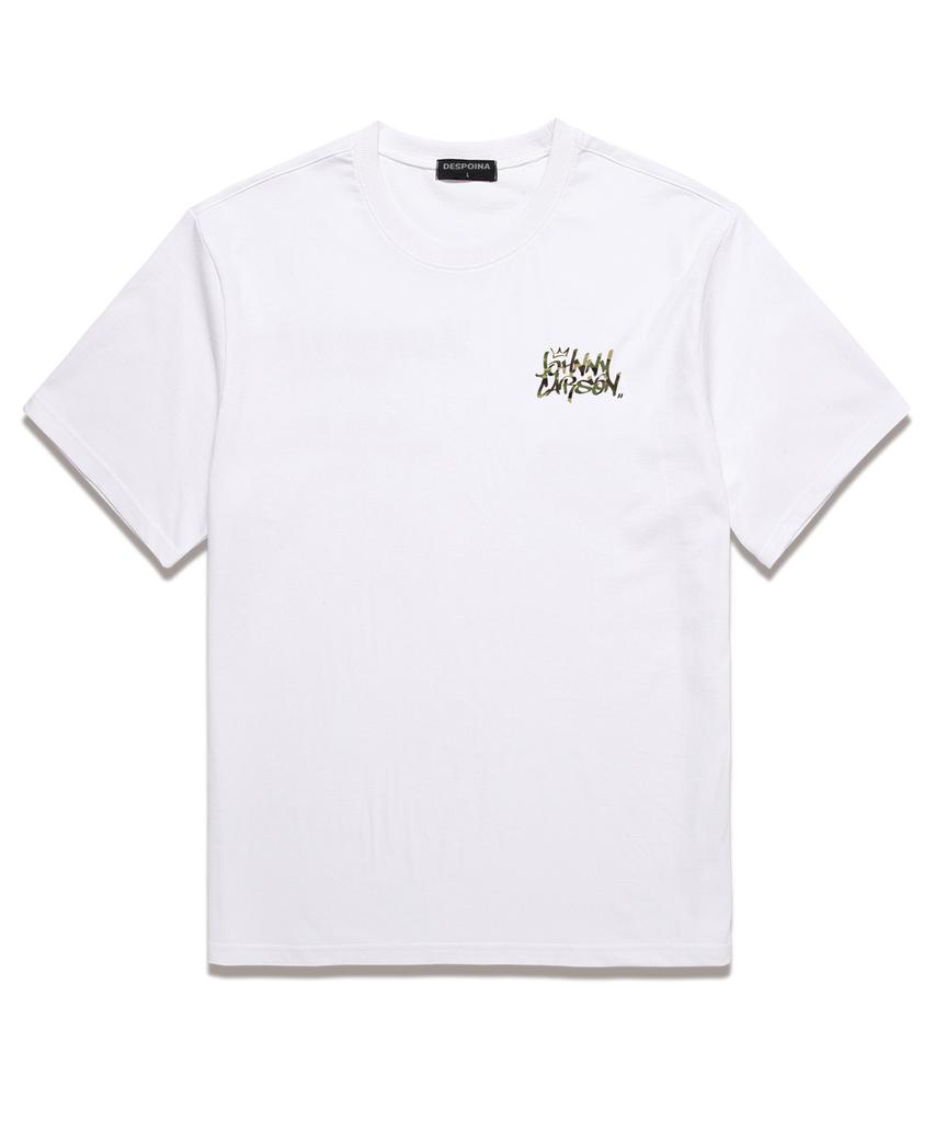 JOHNNY CARSON Classic Graffiti Logo Short Sleeve T-Shirt (Jcss102) White/Camo (Type A)
