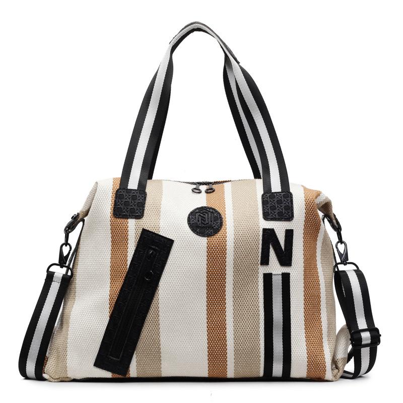 Contrasting Color Short Trip Bag, High-end Retro Boarding Bag, Striped Fashion Fitness Yoga Bag, Tide Commuting