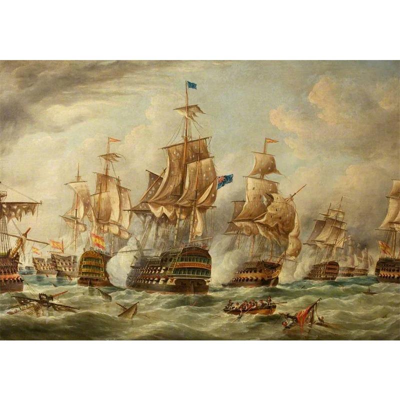 Vintage Oil Painting Poster The Battle of Trafalgar Painting Wall Art Prints Canvas Painting for Gallery Home Living Room Decor