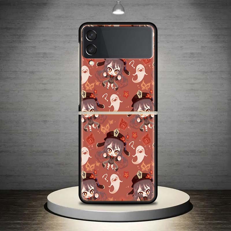 Genshin Impact Art Background For Samsung Galaxy Z Flip 4 3 5G Phone Case Black Hard Cover ZFlip 4 3 Luxury Shockproof Bumper Co