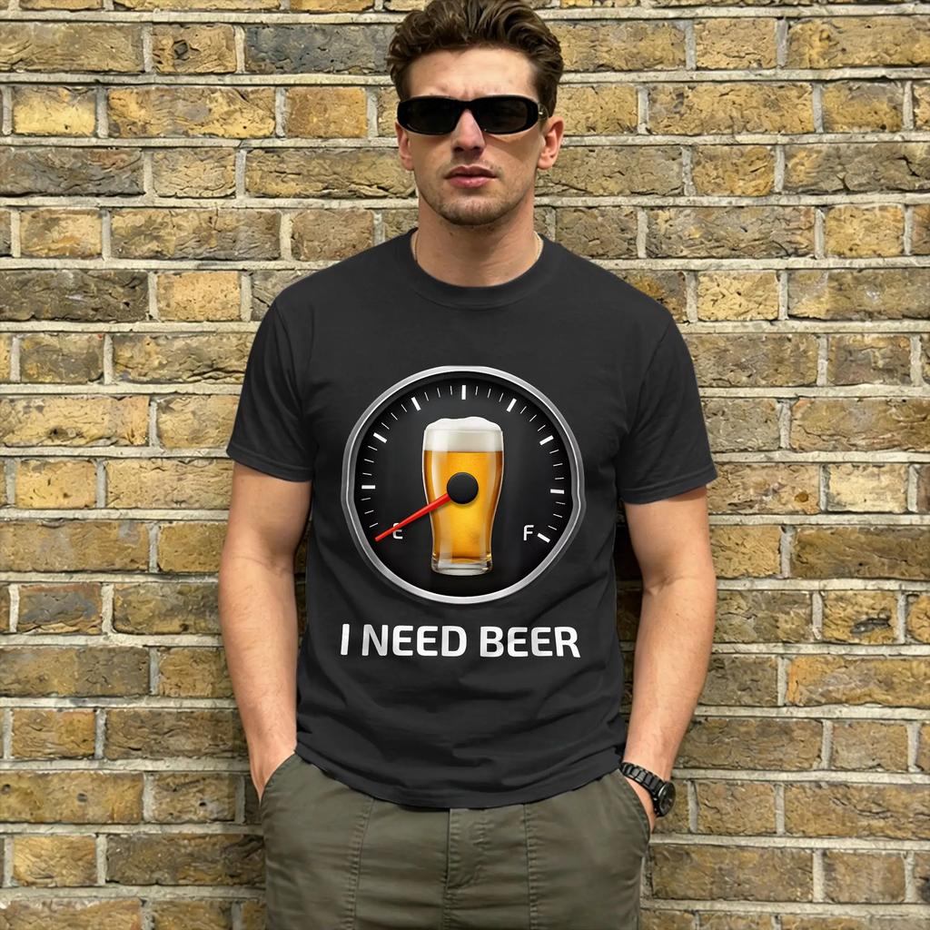 Ich brauche Bier T-Shirts für Männer Bier Tankanzeige Vintage 100% Baumwolle T-Shirt Rundhals Kurzarm T-Shirts 4XL 5XL 6XL Kleidung