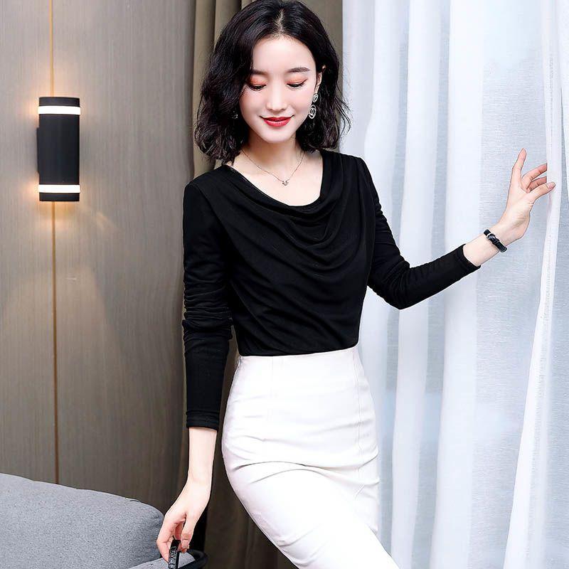 Fashion Spring Summer Mesh Base Shirt Thin Loose Fit Long Sleeve Elegant T Shirt Women Cover Belly Blouse