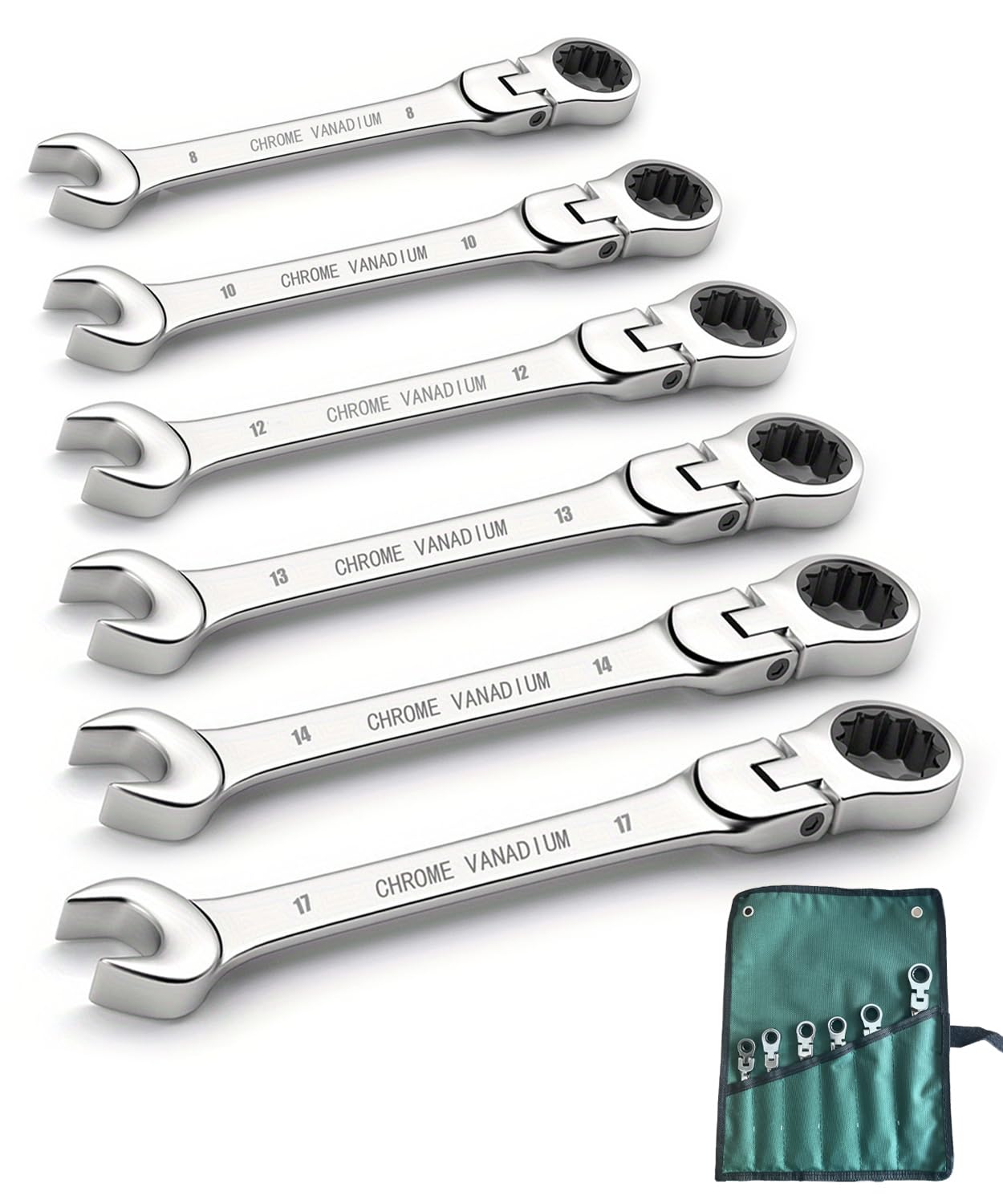 

BTtime Flex Ratchet Swivel Spanner Combination Storage Bag Adjustable 72 for Car Auto DIY Repairs Wrench, 6-Piece Set, Ratchet, Dual-Use Head, Wrench,