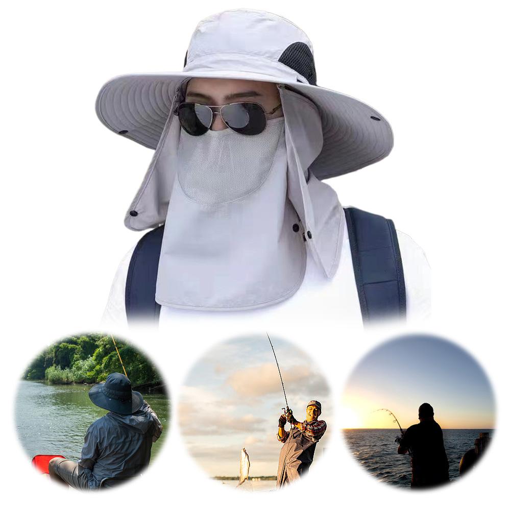 Fishing Hat for Men Breathable Sun Hat with Face Cover Neck Flap Wide Brim Bucket Hat Protection for Fishing Hiking Camping