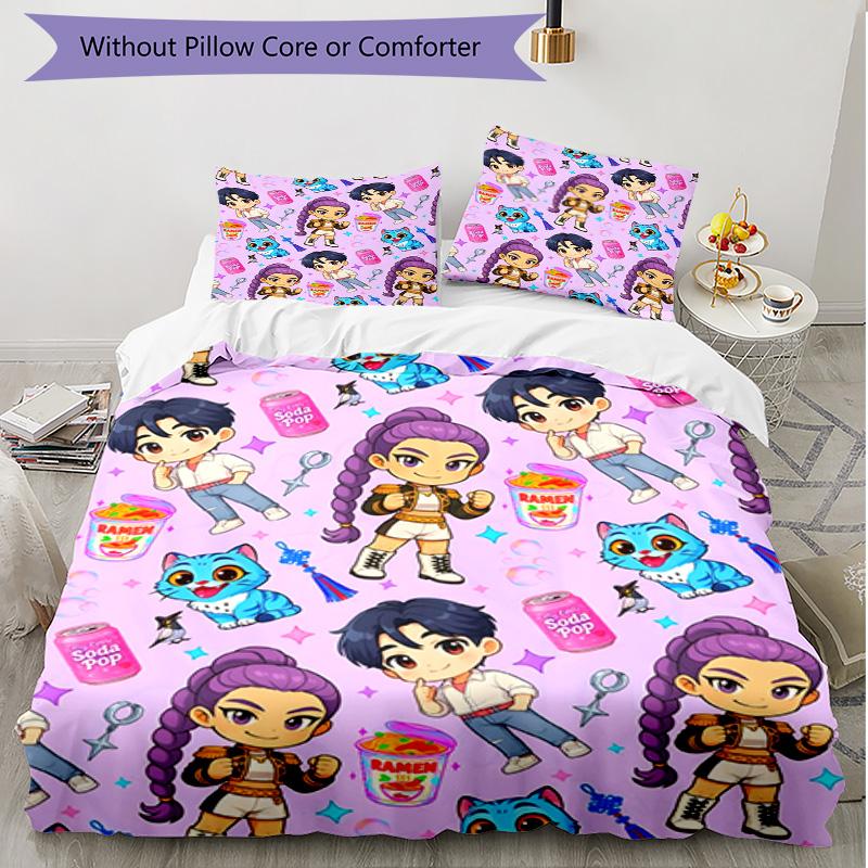 3pcs Duvet Cover Set (1*Duvet Cover + 2*Pillowcase, Without Core), KPop Demon Hunters Print Soft All‑Season Bedding Set, Home Bedroom Decor Gift