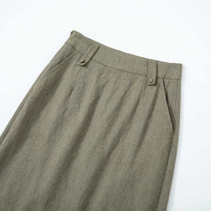 RAIN.CUN Women's Thin Linen Blend A-line Midi Skirt