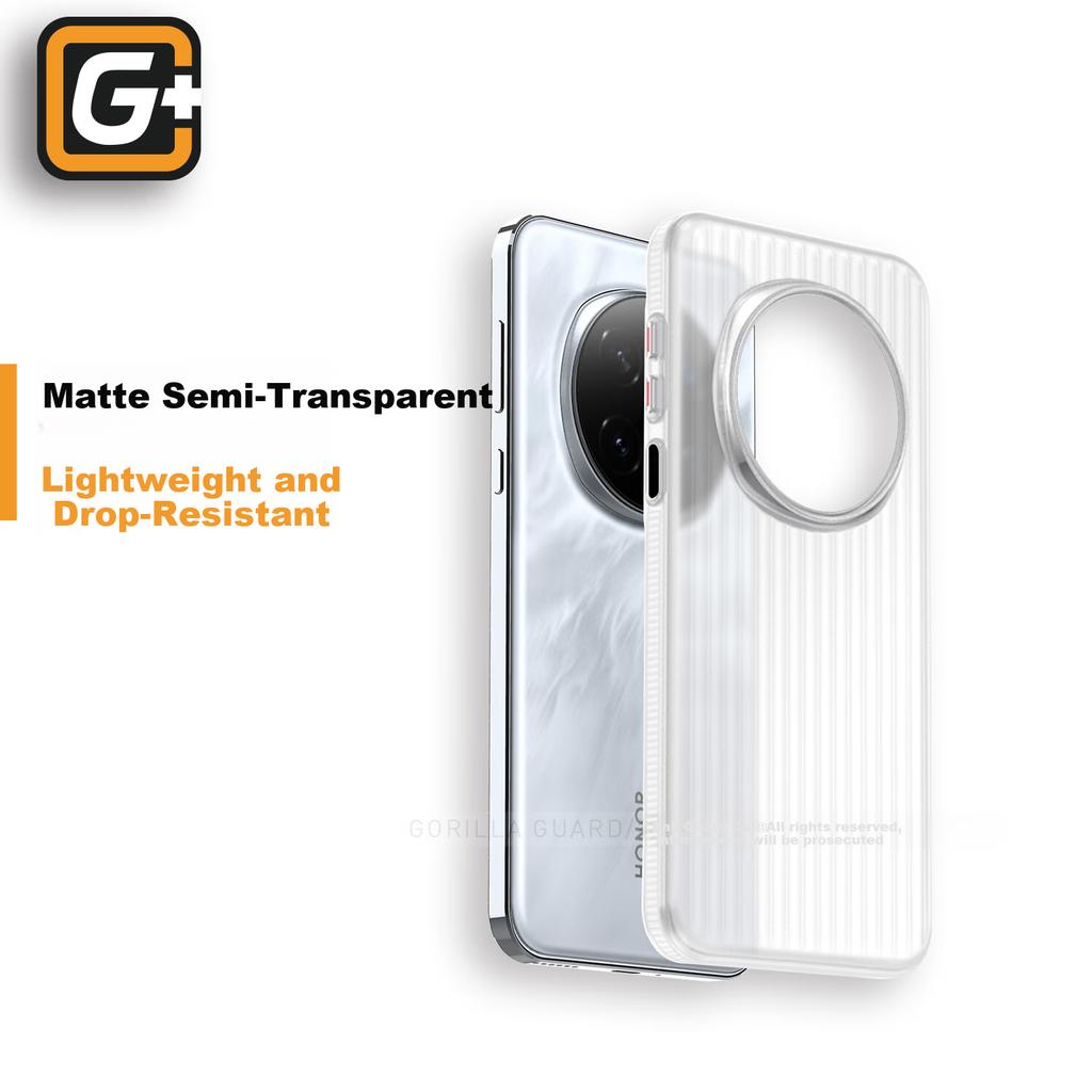 Premium Feel Case for Honor Magic7 Pro, Corrugated Phone Case, Anti-Fingerprint, Ultra-Thin Suitcase Striped Frosted Transparent, Simple White