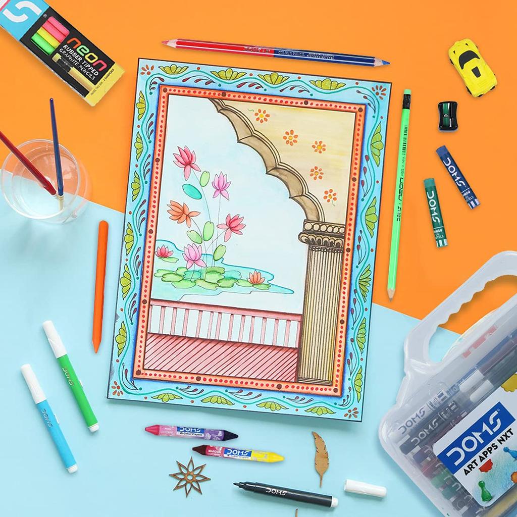 Doms Art Apps Nxt Kit With Plastic Carry Case School Art Stationery Kit for Kids Drawing Colouring & Gifting Set