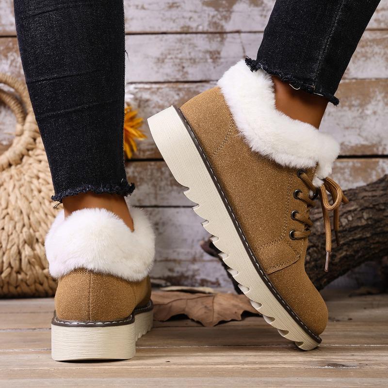 Women's Winter Low-Cut Snow Boots - Plus-Size, Fleece-Lined, Lace-Up, Warm