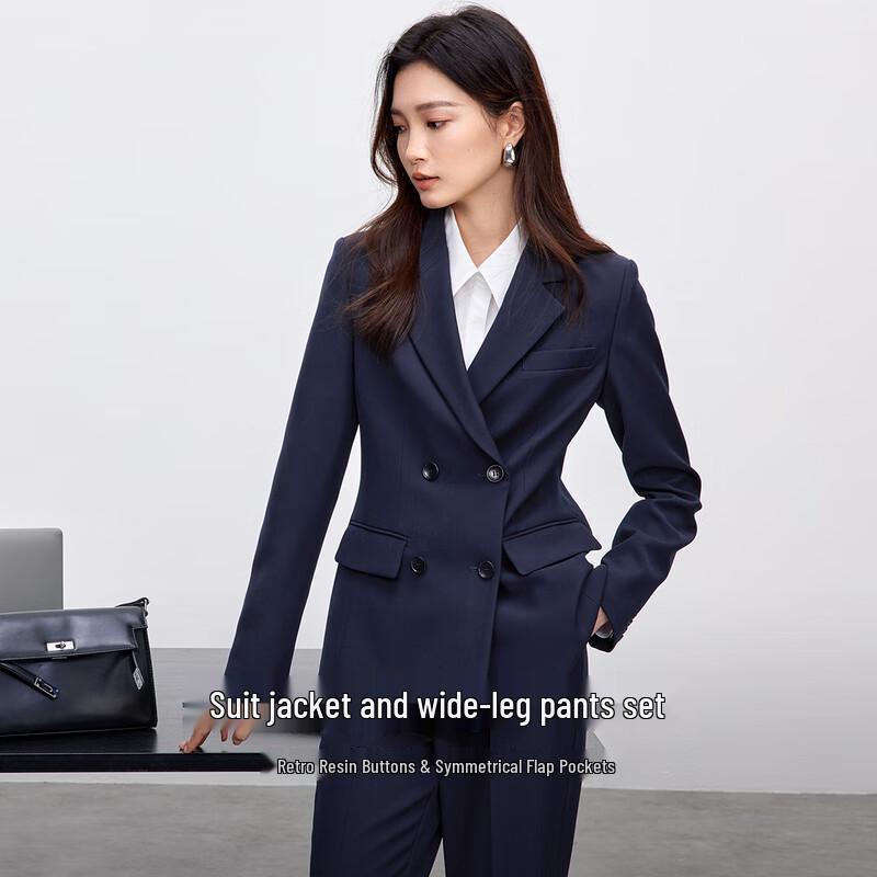 Women's Professional Suit Set with Wide-Leg Pants