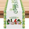 Four-Leaf Clover Gnome Table Runner - St. Patrick's Day Party Decoration, Linen Tablecloth Mat