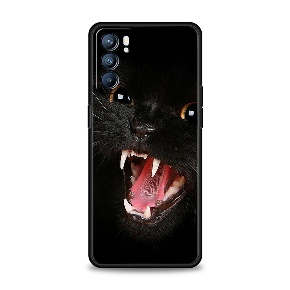 Black Cat Staring Eye Case for Oppo Find X6 Pro X5 A54 A53 A52 A9 A15 A95 A17 A16 A76 A74 A57 A31 A3s Reno8 Reno6 Pro 5G Cover