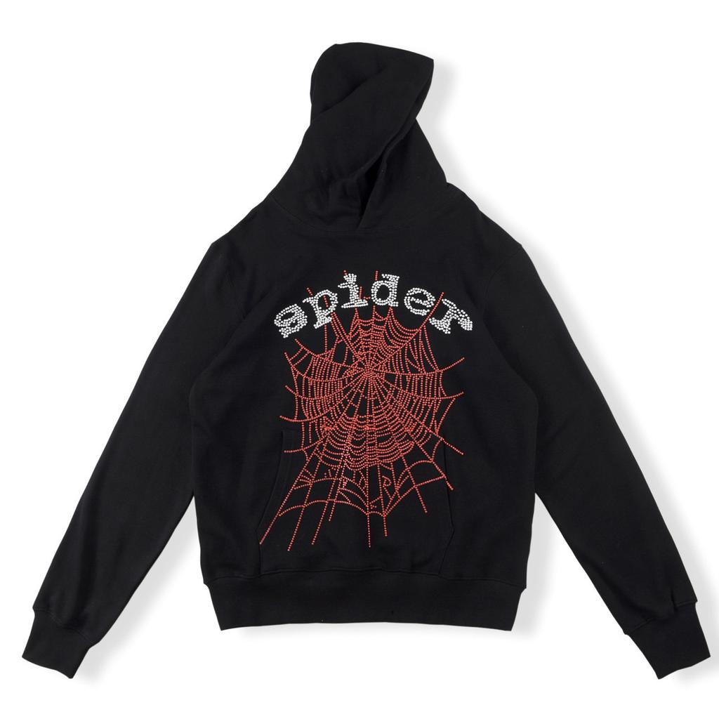 European and American Trendy Brand Sp5der Spider Web Print Hooded Sweater for Men and Women Loose Heavy Fleece Hip Hop Couple Hoodie