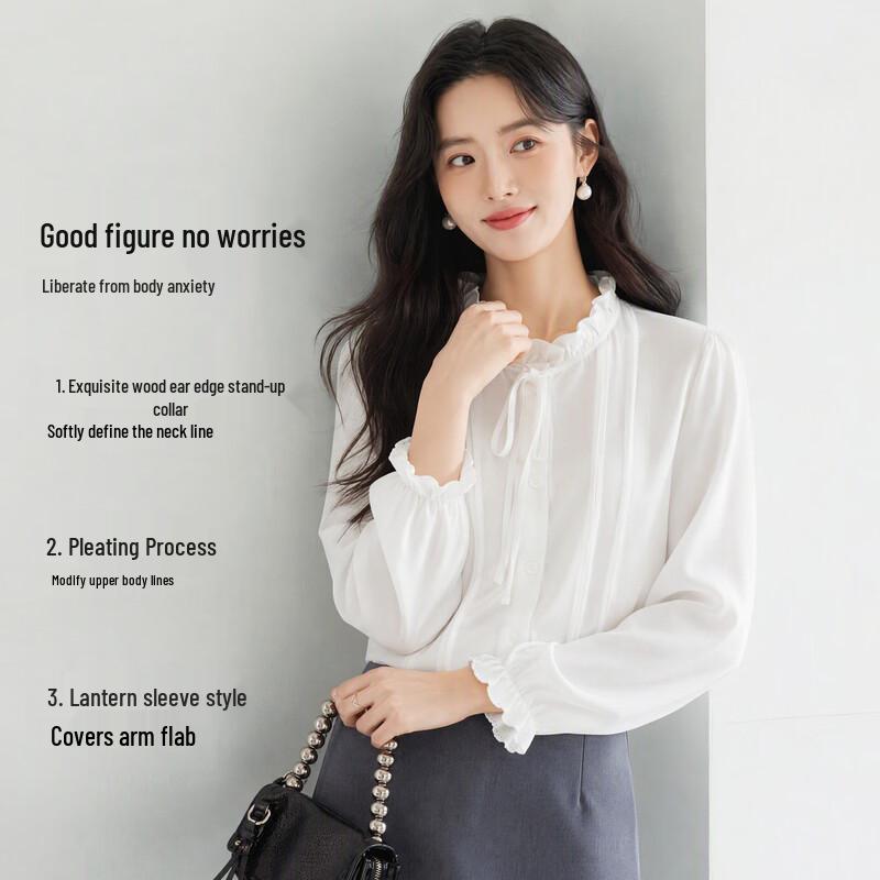 FivePlus Women's Elegant Chiffon Ruffle Collar Blouse