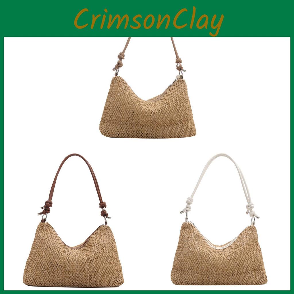 Handwoven Tote Bag Fashion Retro Straw Weaving Large Capacity For Daily Use