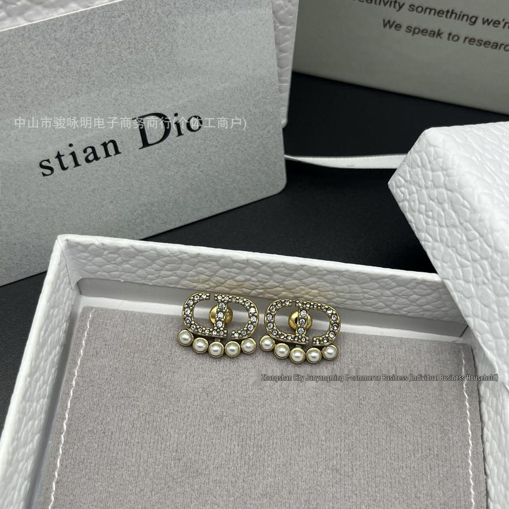 Antique Bronze Pearl Stud Earrings with Inlaid Diamonds