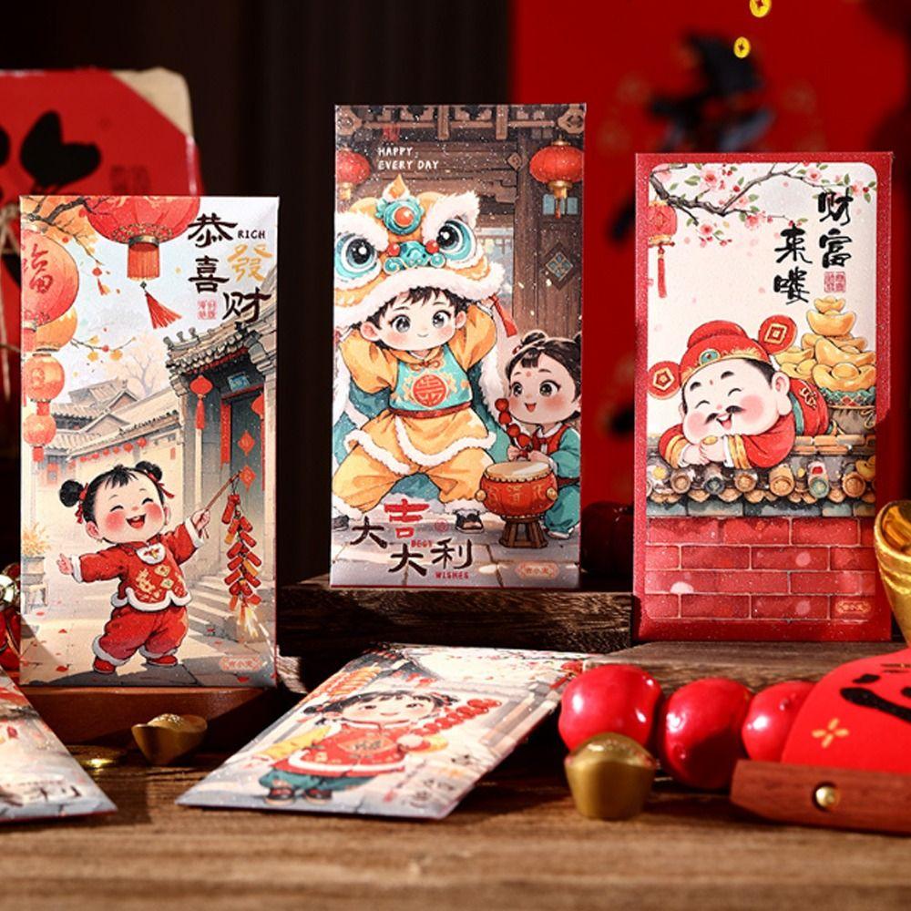 6pcs Traditional Children's Lucky Money Bag Chinese Style Good Lucky Red Packets  Graduation