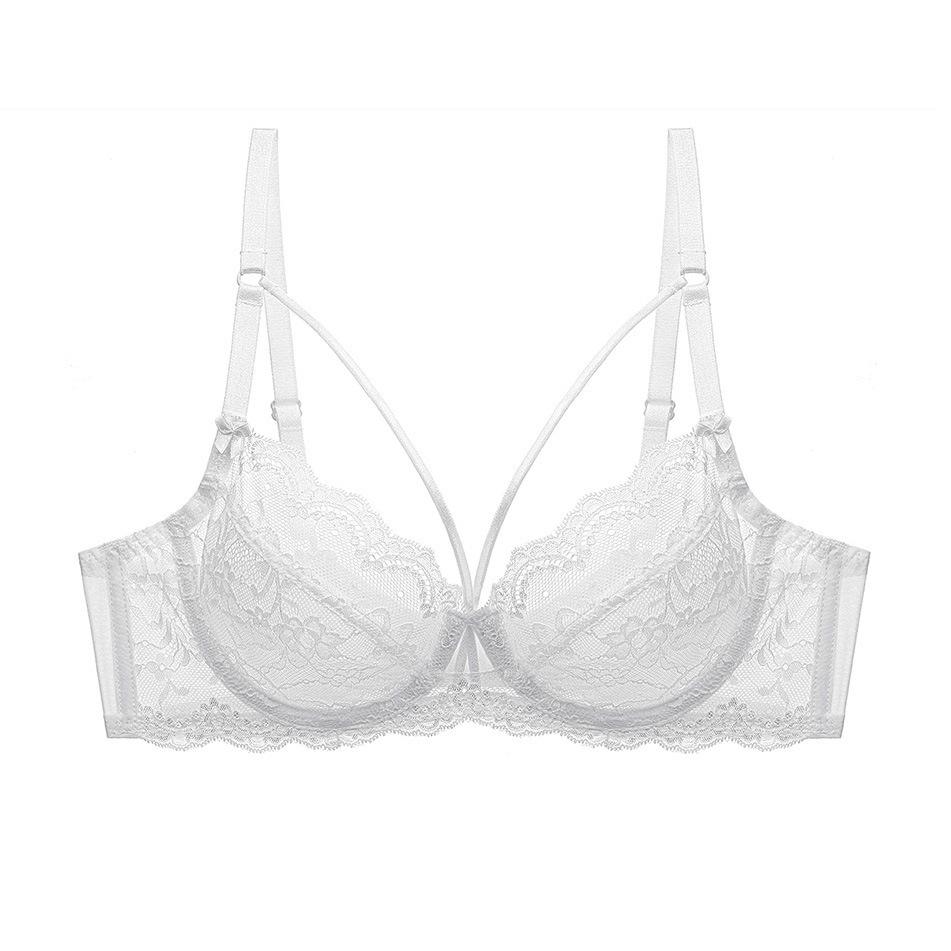 French Underwear Women's Sexy Ultra-thin Sponge-free Transparent Lace Underwear Large Chest Small Large Size Bra Cover Bra