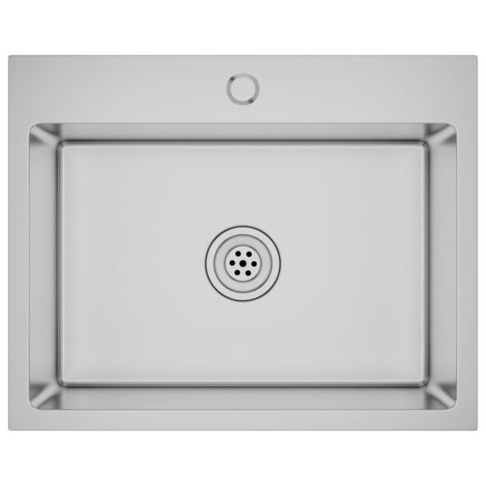 Évier de cuisine - Acier inoxydable - Rectangulaire - 1 bac - Sous plan - Gris