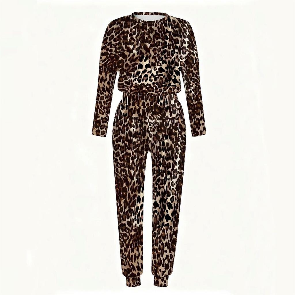Ladies Round Neck Long Sleeve Blouse And Elastic Waist Straight Leg Trousers Two Piece Soft Casual Outfit