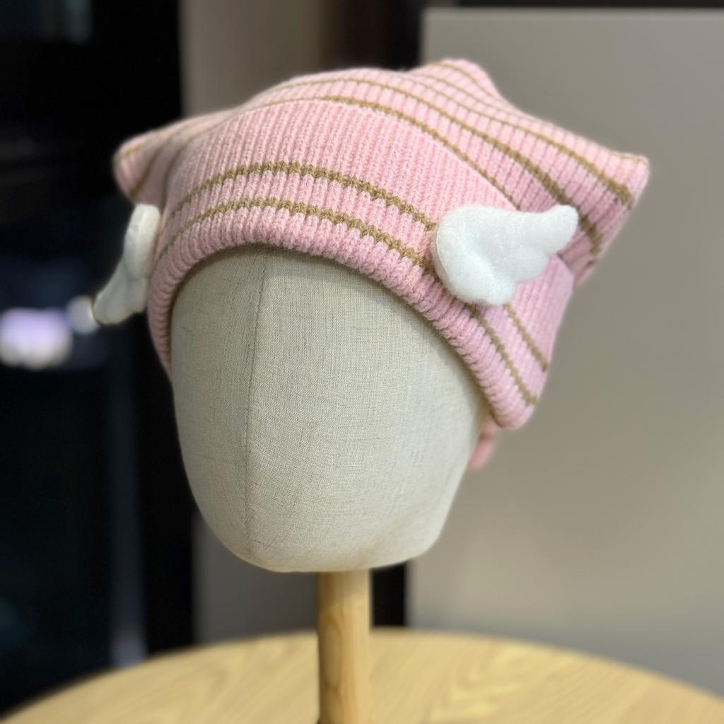 New Autumn and Winter Striped Patch Letter Scarf Shawl One Piece Knitted Hat Women's Warm and Interesting Pullover Hat Trend