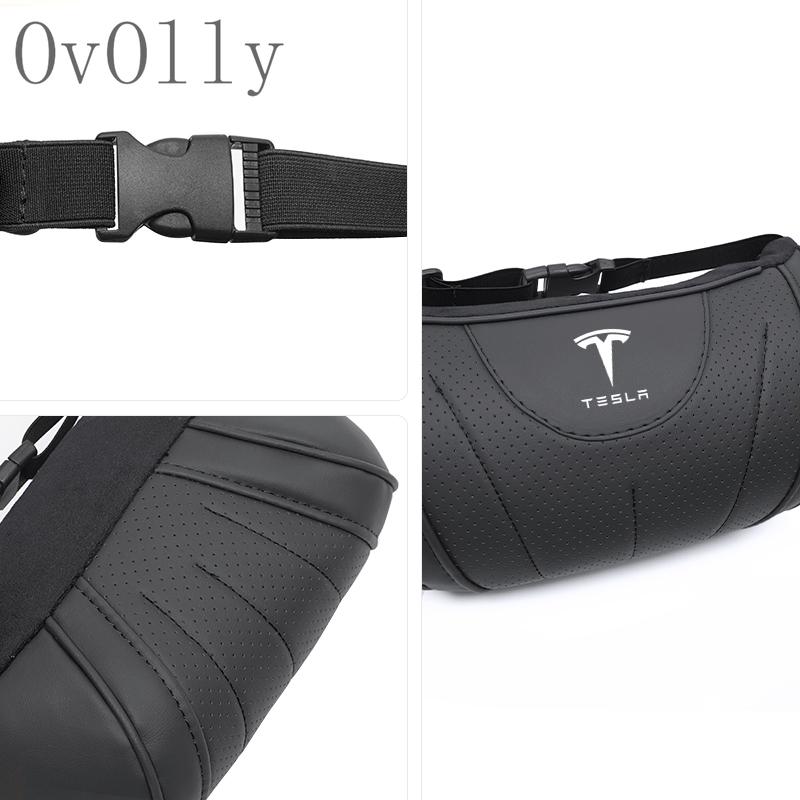 QSGMX1 Car seat Neck Pillow Leather Breathable Soft Headrest Accessories For Tesla X Cybertruck Highland Juguete Model 3 Y Roadster S